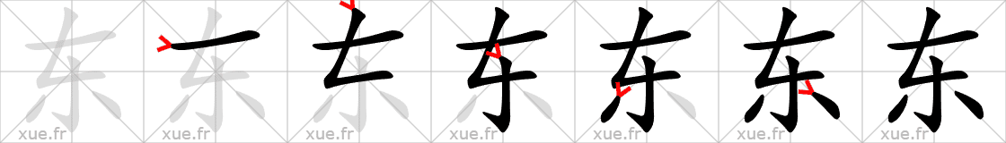 Chinese Hanzi stroke order for 东