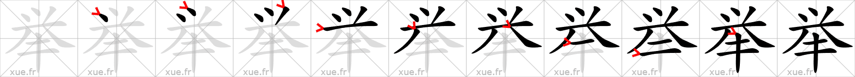 Chinese Hanzi stroke order for 举