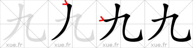 Chinese Hanzi stroke order for 九