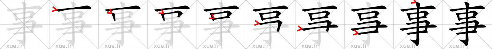 Chinese Hanzi stroke order for 事