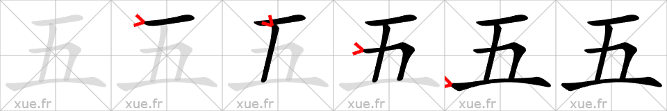 Chinese Hanzi stroke order for 五