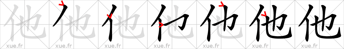 Chinese Hanzi stroke order for 他