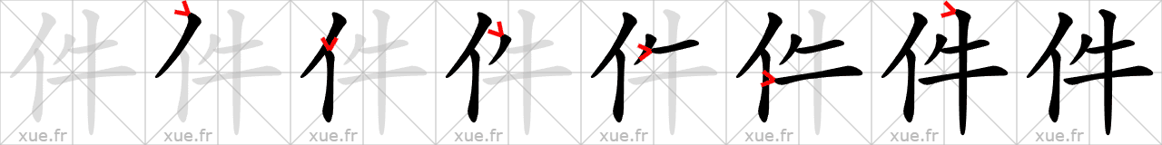 Chinese Hanzi stroke order for 件