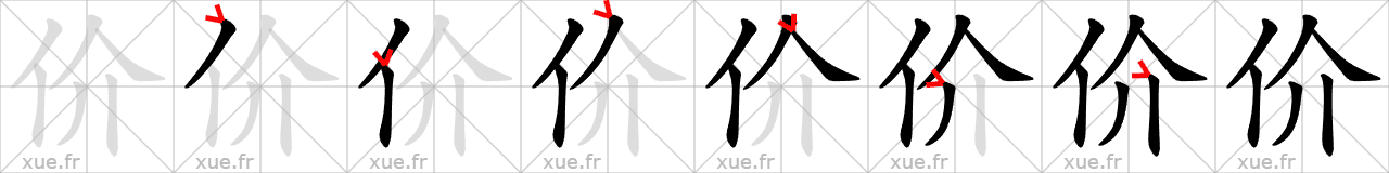 Chinese Hanzi stroke order for 价