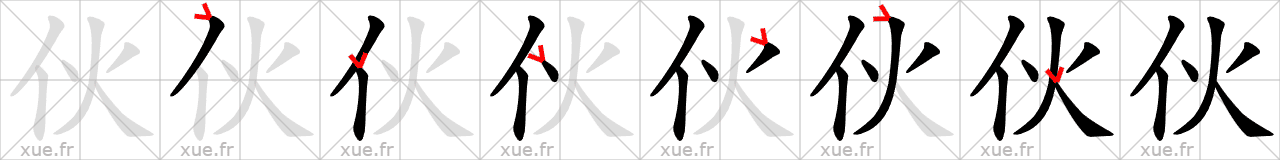 Chinese Hanzi stroke order for 伙