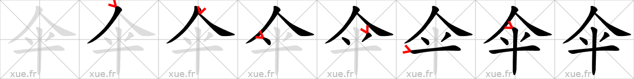 Chinese Hanzi stroke order for 伞