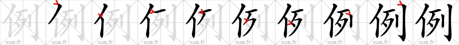 Chinese Hanzi stroke order for 例
