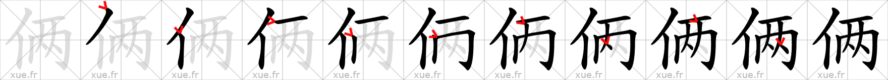 Chinese Hanzi stroke order for 俩