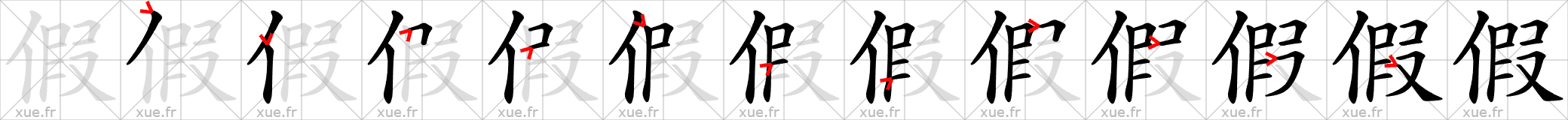 Chinese Hanzi stroke order for 假