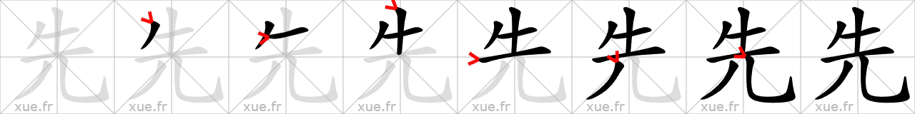 Chinese Hanzi stroke order for 先