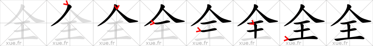 Chinese Hanzi stroke order for 全