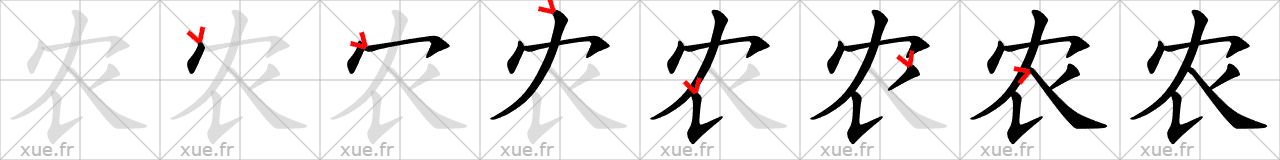 Chinese Hanzi stroke order for 农
