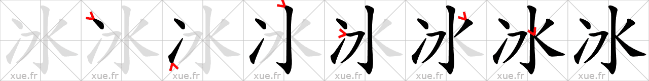 Chinese Hanzi stroke order for 冰