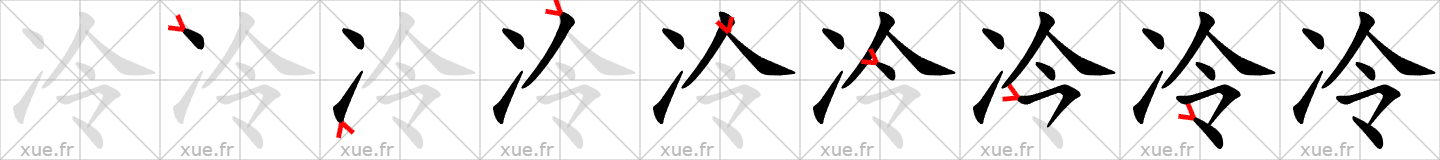 Chinese Hanzi stroke order for 冷