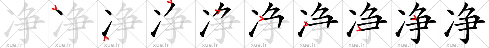 Chinese Hanzi stroke order for 净