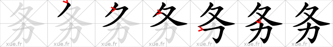 Chinese Hanzi stroke order for 务