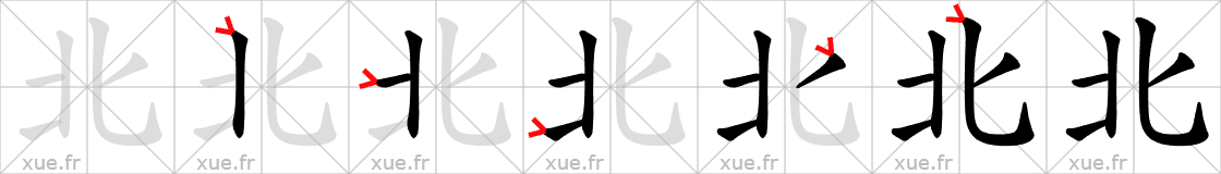 Chinese Hanzi stroke order for 北