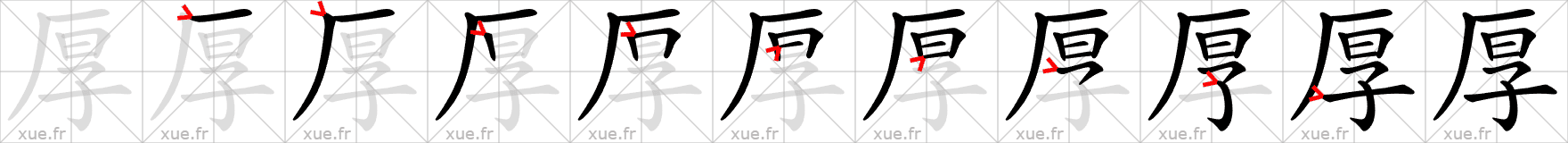 Chinese Hanzi stroke order for 厚