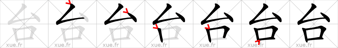 Chinese Hanzi stroke order for 台