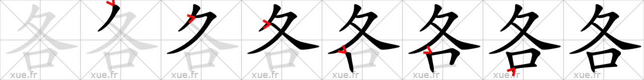 Chinese Hanzi stroke order for 各