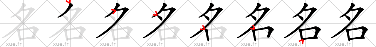 Chinese Hanzi stroke order for 名