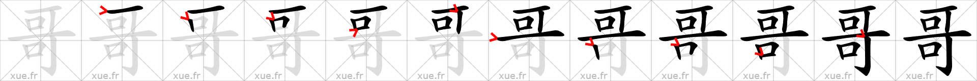 Chinese Hanzi stroke order for 哥