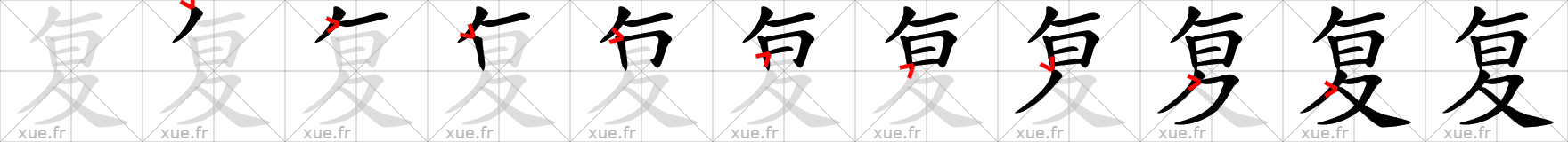 Chinese Hanzi stroke order for 复