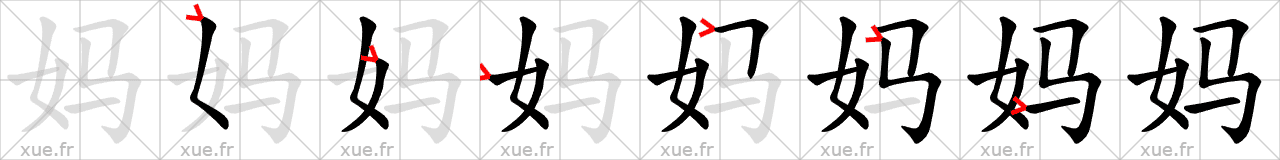 Chinese Hanzi stroke order for 妈