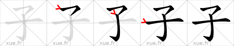 Chinese Hanzi stroke order for 子