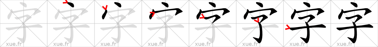 Chinese Hanzi stroke order for 字