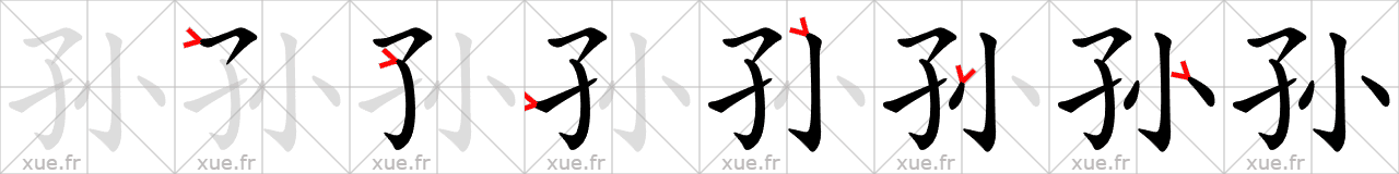 Chinese Hanzi stroke order for 孙