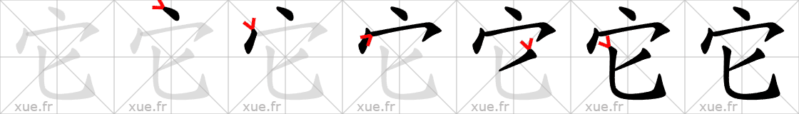 Chinese Hanzi stroke order for 它