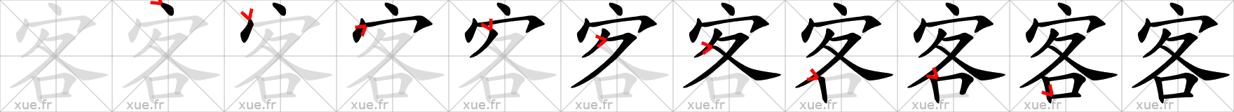Chinese Hanzi stroke order for 客