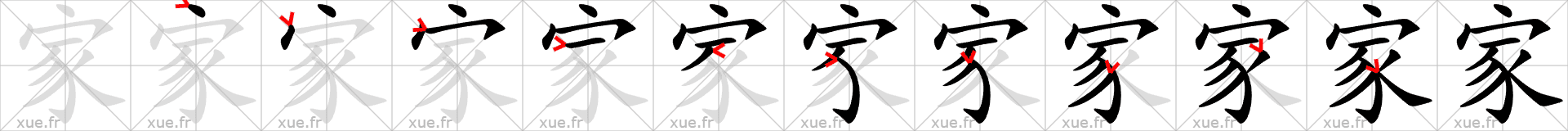 Chinese Hanzi stroke order for 家