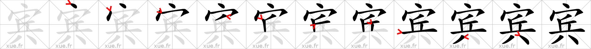Chinese Hanzi stroke order for 宾