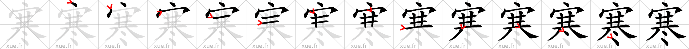 Chinese Hanzi stroke order for 寒