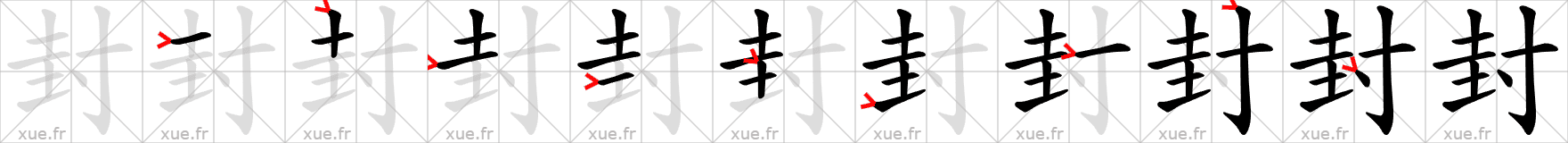 Chinese Hanzi stroke order for 封