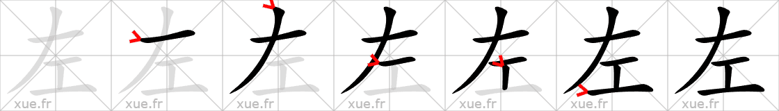 Chinese Hanzi stroke order for 左