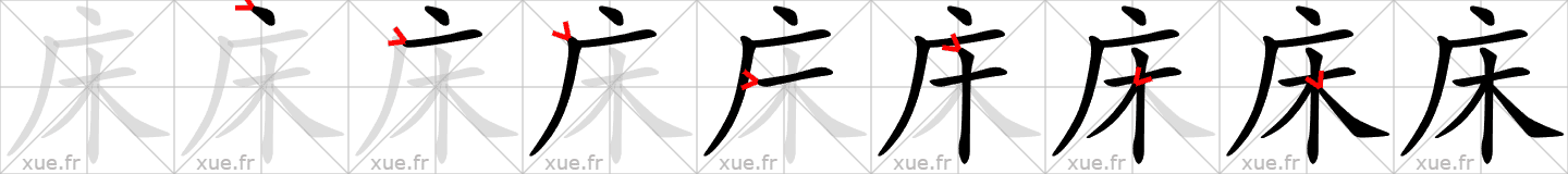 Chinese Hanzi stroke order for 床