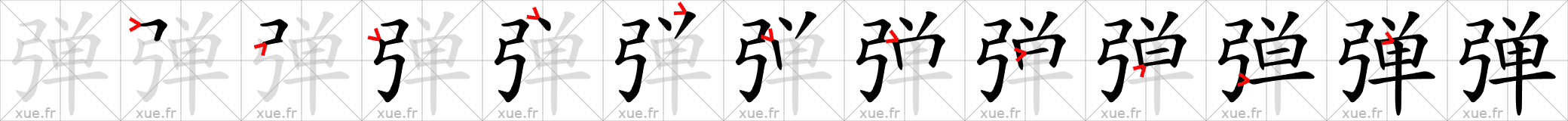 Chinese Hanzi stroke order for 弹