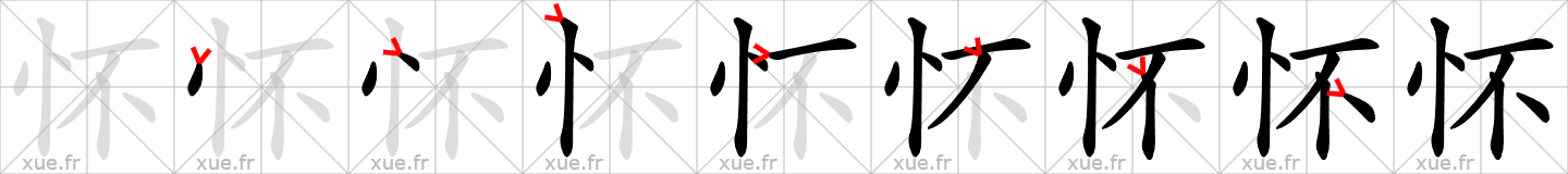 Chinese Hanzi stroke order for 怀