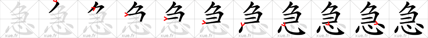 Chinese Hanzi stroke order for 急