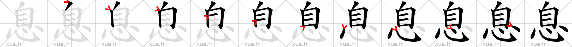 Chinese Hanzi stroke order for 息
