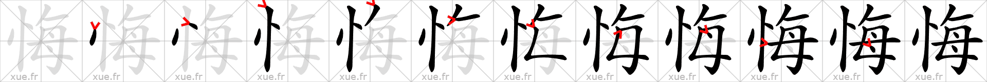 Chinese Hanzi stroke order for 悔