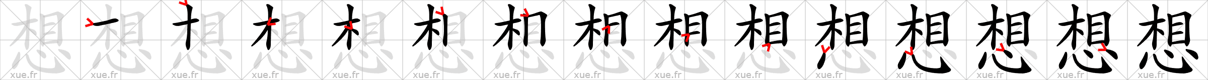 Chinese Hanzi stroke order for 想