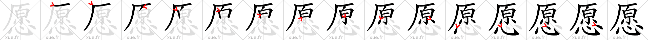 Chinese Hanzi stroke order for 愿