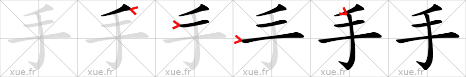Chinese Hanzi stroke order for 手