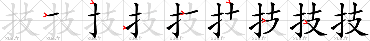 Chinese Hanzi stroke order for 技