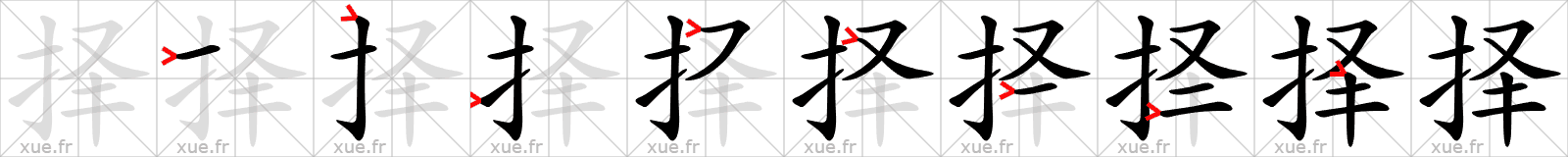 Chinese Hanzi stroke order for 择