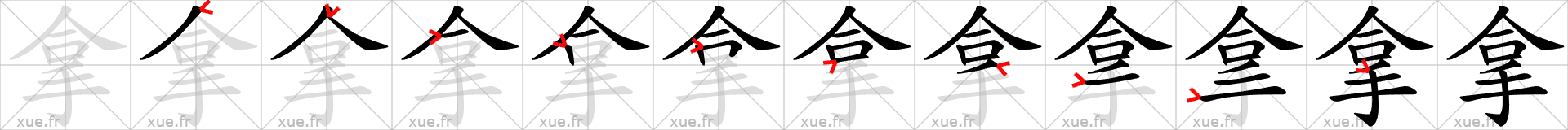 Chinese Hanzi stroke order for 拿